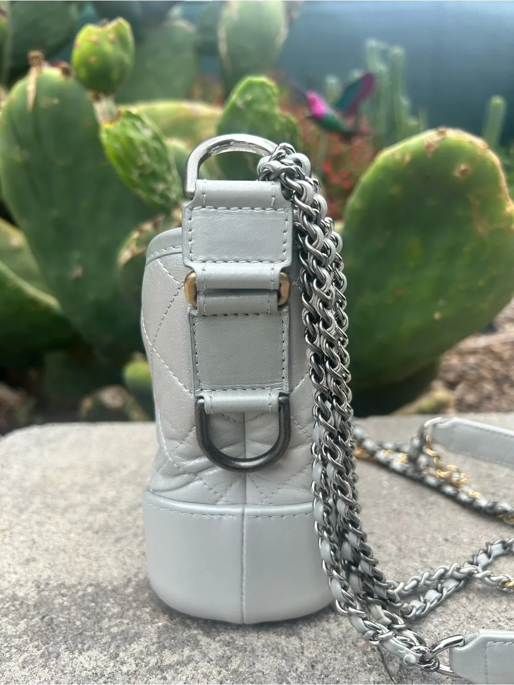 CHANEL Gabrielle - Small Quilted Crossbody Bag in Light Silver with CC Charm